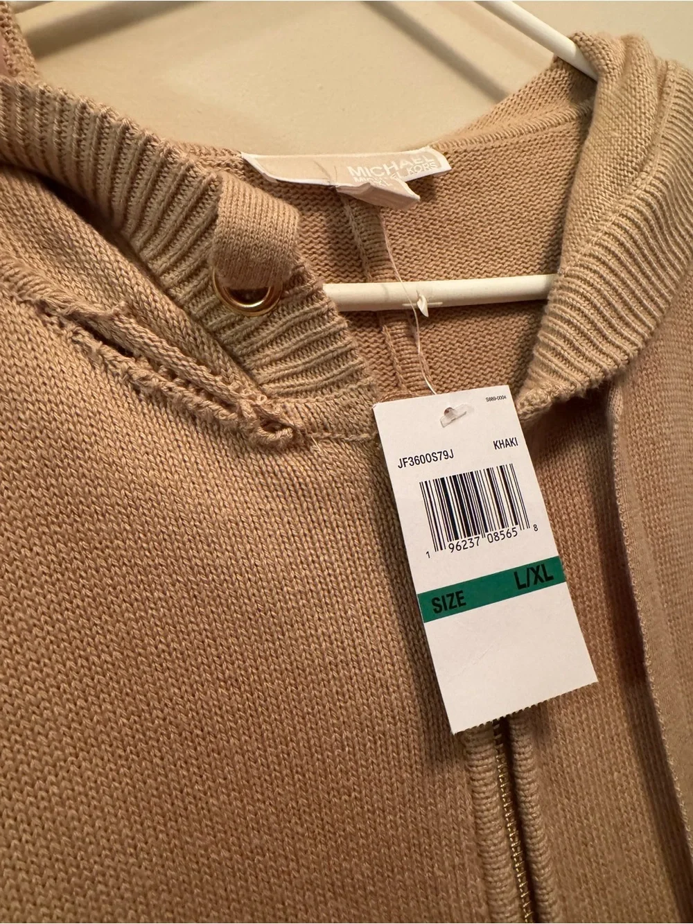 NWT Defect Michael Kors Beige Zip-Up Hooded Sweater